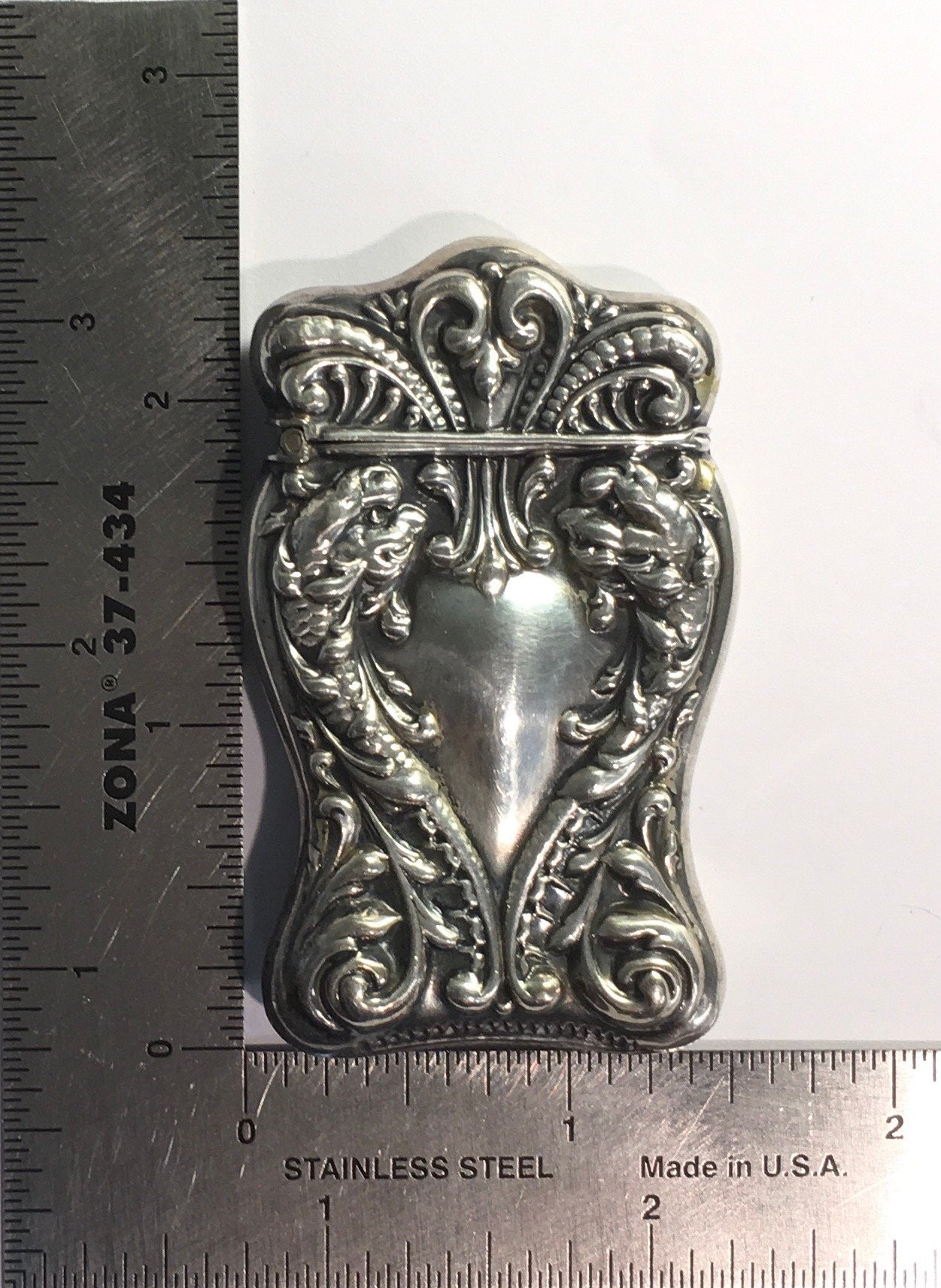 Antique Sterling Silver Match Safe Vesta Case Heart Ornate Scroll ...