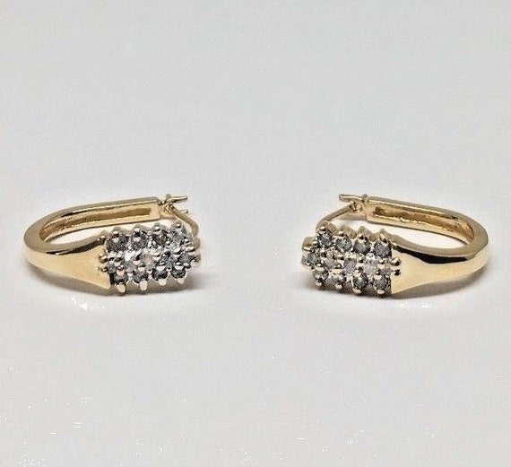 14K Gelbgold Diamant Ohrringe Halb Reifen Natürlich Rund