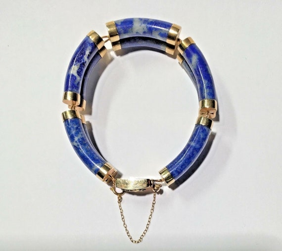 14k Plumb Yellow Gold Vintage Double Row Lapis La… - image 3