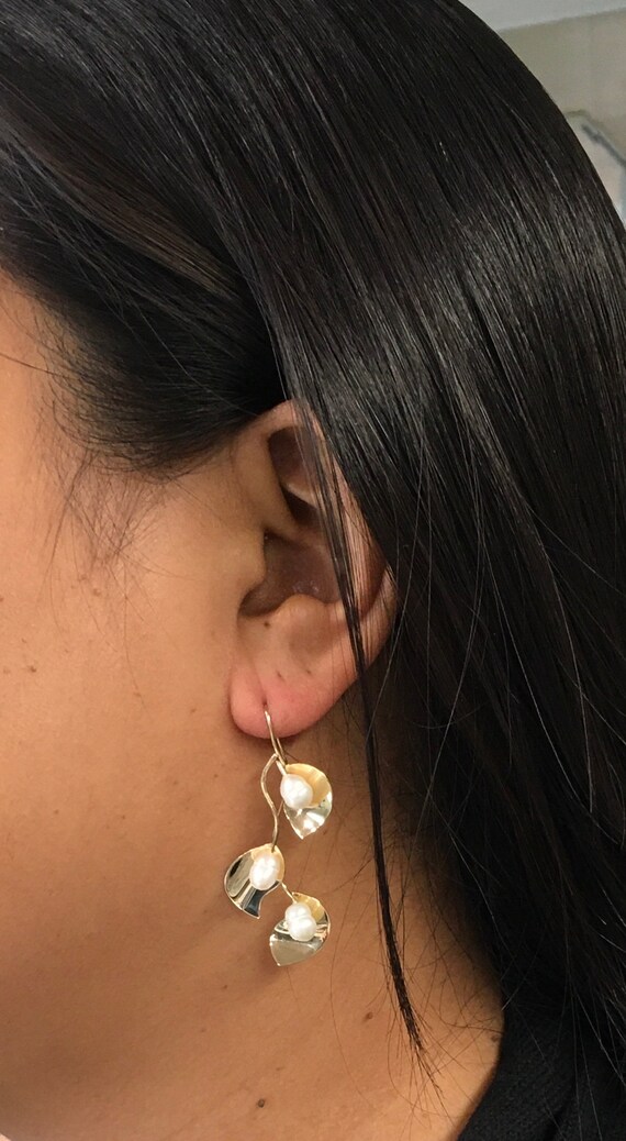 ★VINTAGE HOLLYWOOD★ [14k Gold] Leaf Dew Earrings_VH2533EA5 1950s-Gold-Earrings-14-K-Leaf-