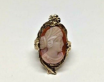 Antique 10k Yellow Gold Carved Cameo Large Heavy Old Floral Detail Ring Size 7