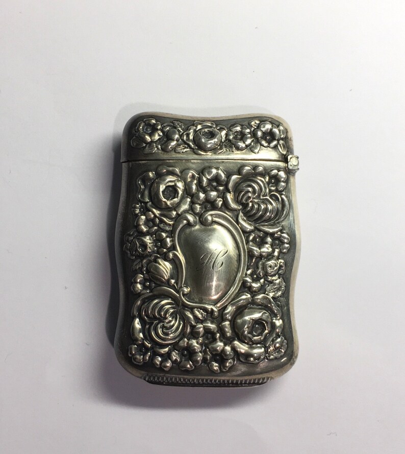 Antique Sterling Silver Match Safe Vesta Case Monogramed Floral Ornate ...