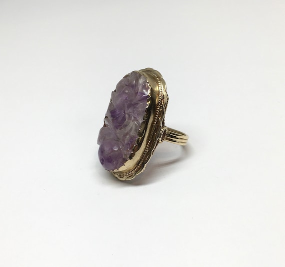 14k Yellow Gold Large Estate Hand Carved Purple J… - image 7