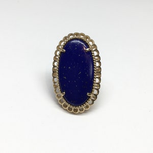 Very Large Estate Oval Blue Gold 14k Yellow Gold Lapis Rope Boarder Statement Ring Size 7