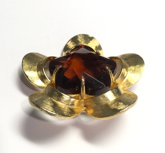 Vintage Signed Benedikt NY Brown Glass Stone Gold… - image 3