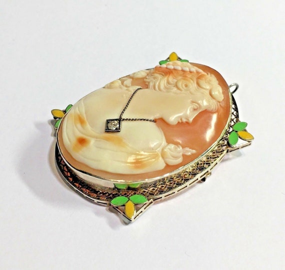 14k WG Antique Victorian Edwardian Enamel Diamond… - image 2