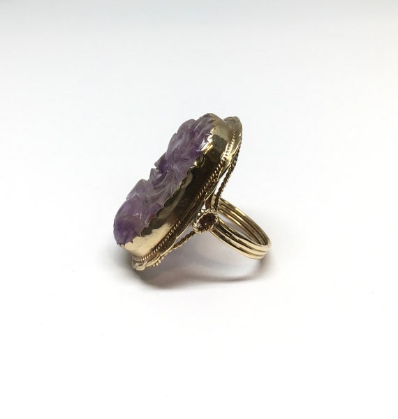 14k Yellow Gold Large Estate Hand Carved Purple J… - image 2
