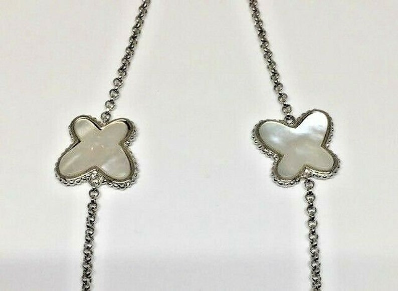 925 Sterling Silver Rhodium Plated Mother of Pearl Stationary Butterfly Necklace