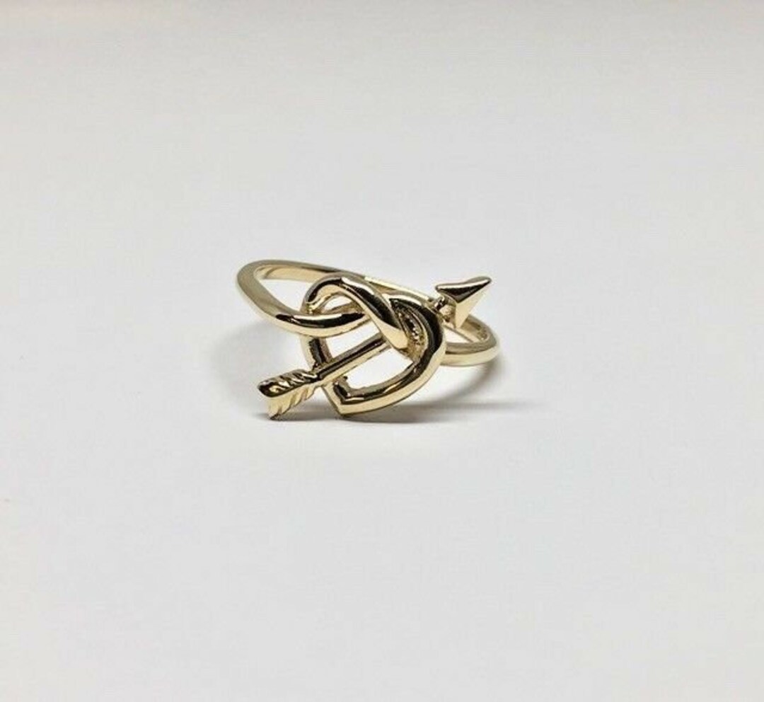 ハートモチーフ ツイストリング ゴールドカラー ヴィンテージ 14k イエロー ゴールド ツイスト オープン ハート 矢印