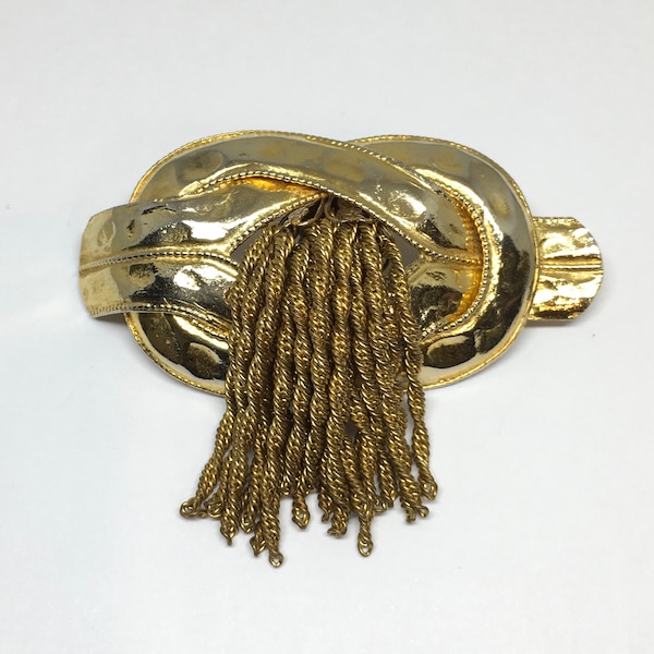 Vintage Signed Judith Green Gold Tone Knot Tassel Rope Swirl Design Brooch Pin