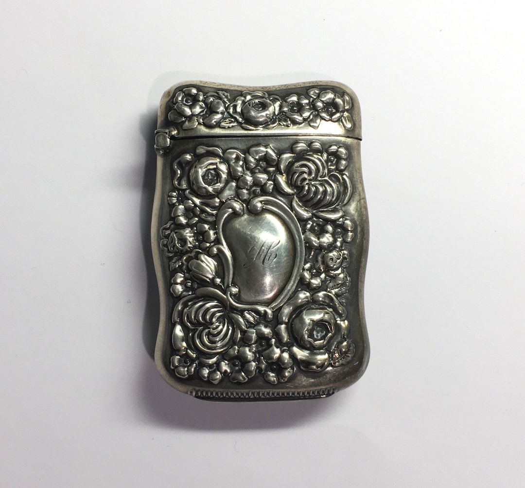 Antique Sterling Silver Match Safe Vesta Case Monogramed Floral Ornate ...