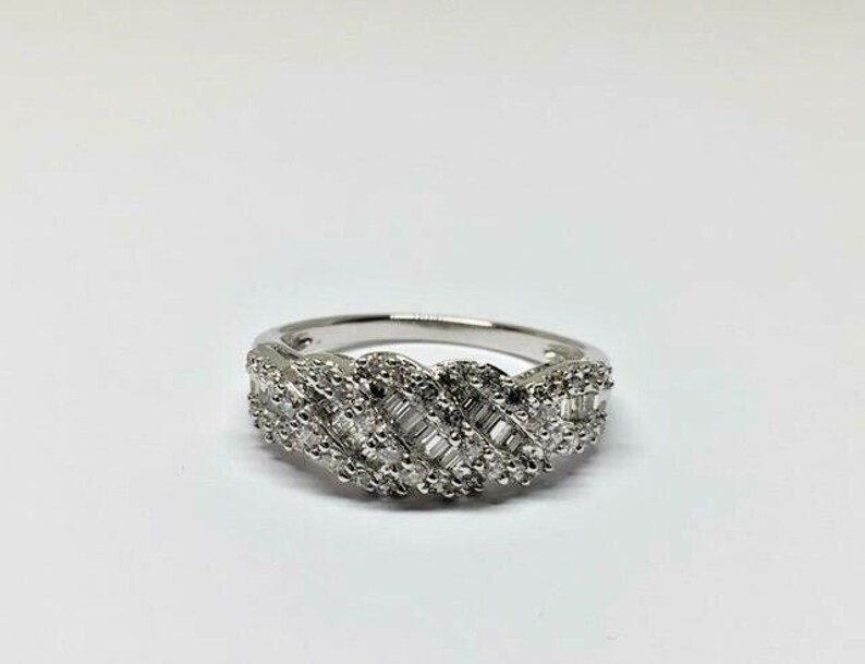 14k White Gold Round /& Baguette Diamonique CZ 1.00ctw Swirl Ring Size 8