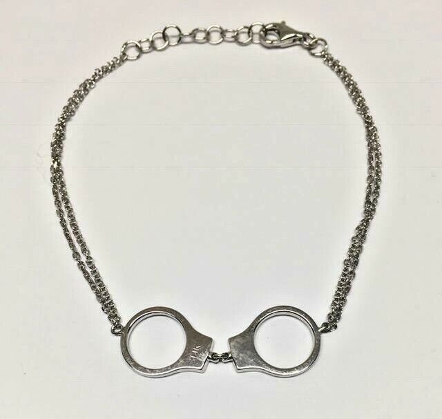 Vintage 14k WG Diamond Handcuff Double Cable Chain Layering Bracelet W ...
