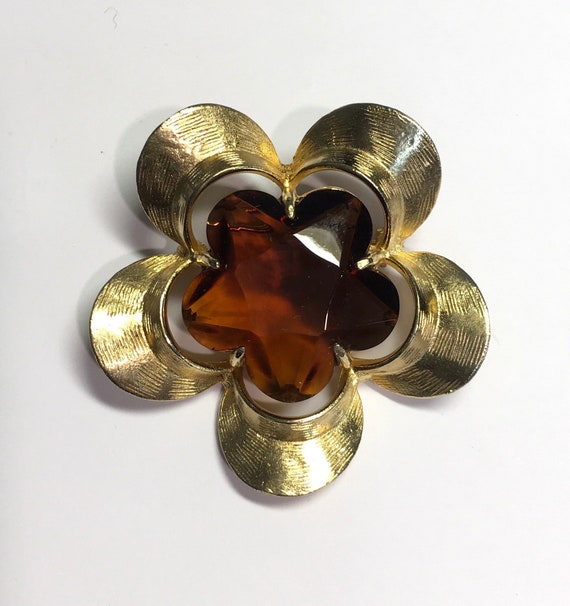 Vintage Signed Benedikt NY Brown Glass Stone Gold… - image 1