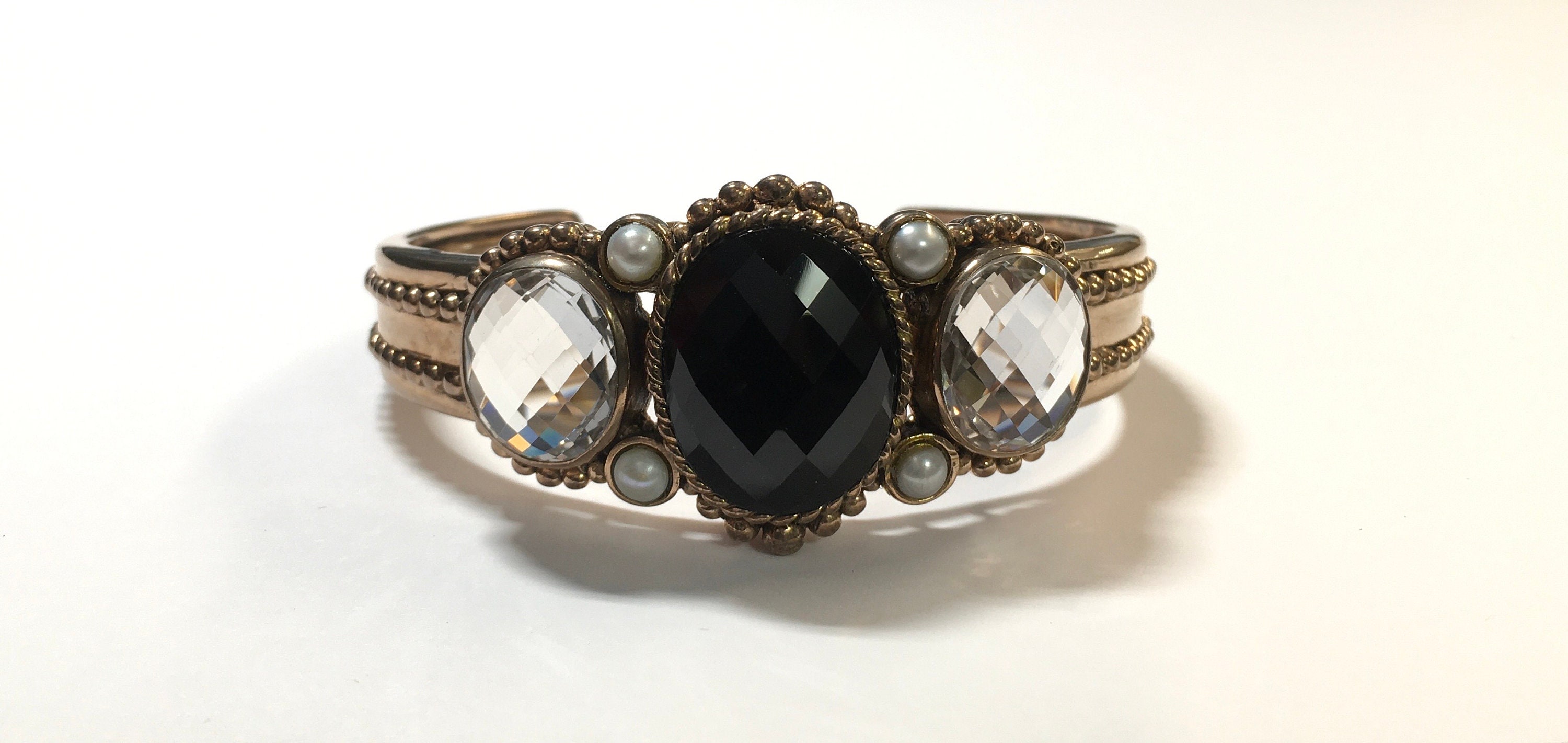 Vintage Stephen Dweck 1998 Bronze Cuff Checkerboard Black Oval
