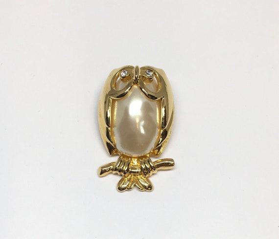 Signed 1960s Marvella Pearl & Clear Rhinestone Ow… - image 1