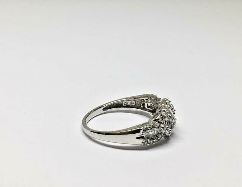 14k White Gold Round /& Baguette Diamonique CZ 1.00ctw Swirl Ring Size 8