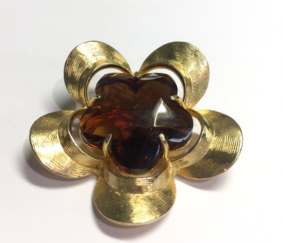 Vintage Signed Benedikt NY Brown Glass Stone Gold… - image 4