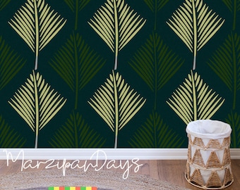 Papier peint feuille de palmier - Papier peint abstrait feuilles de palmier, papier peint vert, papier peint amovible ou traditionnel #61