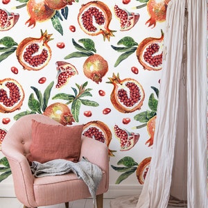 Floral and Fruit removable wallpaper - Classic watercolor wall mural, Wallpaper roll, Self adhesive, Paper wallpaper, Pattern wallpaper #27