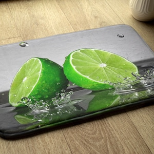 Green Plants Pattern, Lime Citruses, Non-slip Rug, Toilet Mat, Compact Mat, Bath Runner, Soft Mat