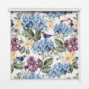 Light Diffusing And Room Darkening Blinds, Plants, Blue, Purple, Birds and flowers, Contemporary Roller Blinds, Stylish Window Decor