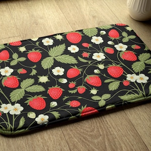 Fruit Pattern, Red, Strawberries, Small Space Rug, Elegant Design, Floor Decor, Bath Runner