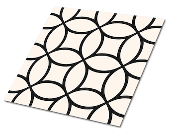 Cercles géométriques, Carreaux de vinyle, Panneaux muraux en vinyle noir, Carrelage en vinyle de luxe beige, Carrelage en vinyle abstrait pour salle de bain, Facile à nettoyer