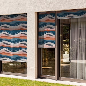 Multicolour Patio Roller Blinds, Waves In Different Colors Shades, Patterns Exterior Roller Shades, Window Blinds