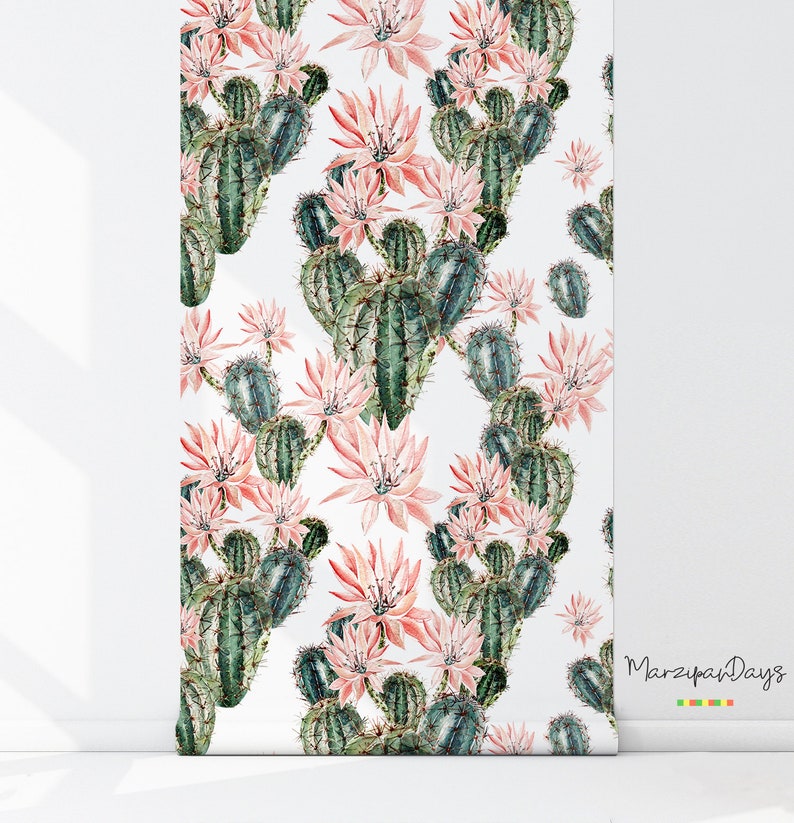 Pink opuntia wallpaper Cactus wallpaper Cactuses wall mural | Etsy