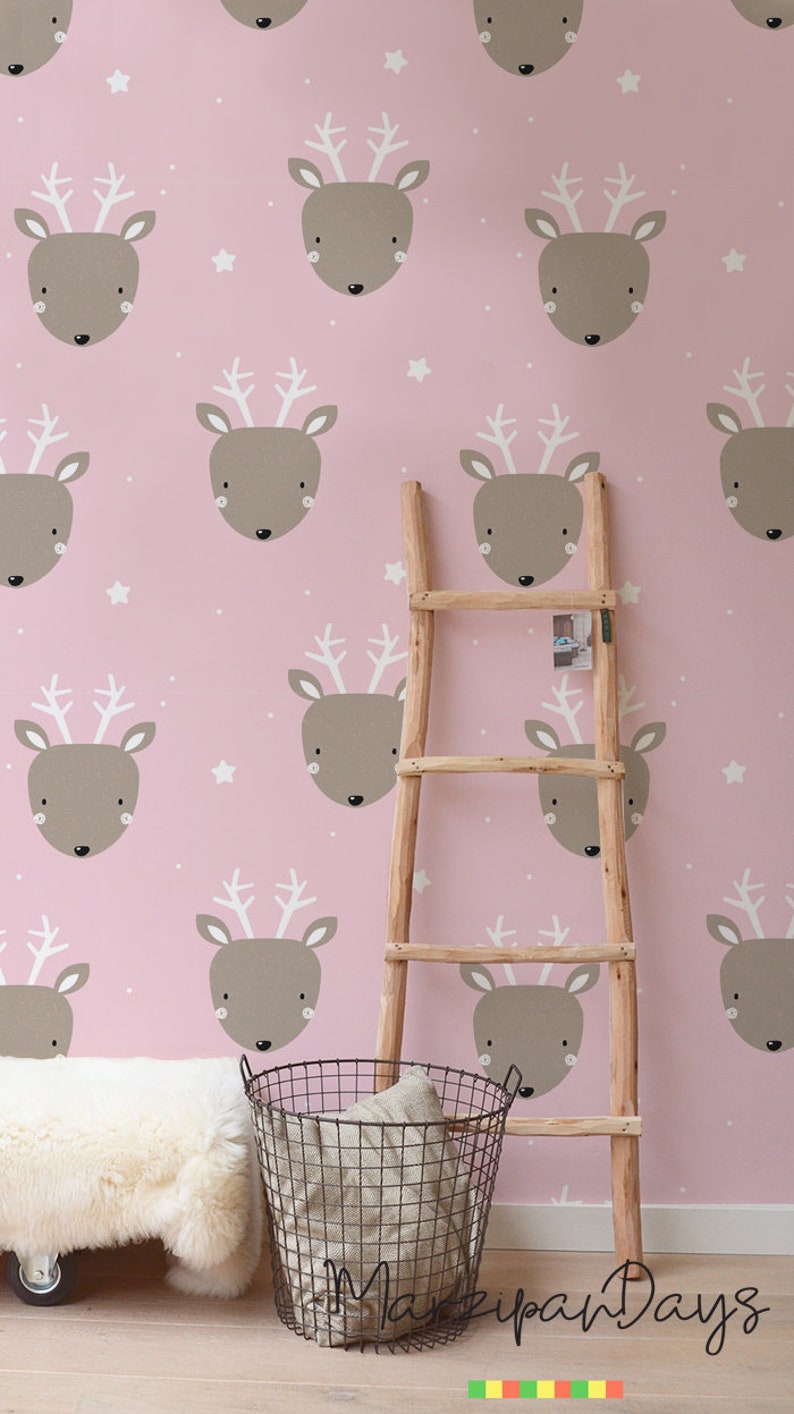 Deer Wallpaper Kids Wall Mural Little Deer Wall Paper Baby Etsy