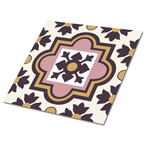 Arab Flowers Self Adhesive Vinyl Tiles, Pink Sticky Vinyl Tiles, Beige Vinyl Tiles For Bathroom, Ornament Vinyl Wall Panels