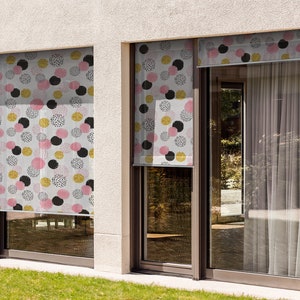 Multicolour Backyard Shades, Colorful Dots Blinds, Geometric Roll Up Blinds, Window Blinds