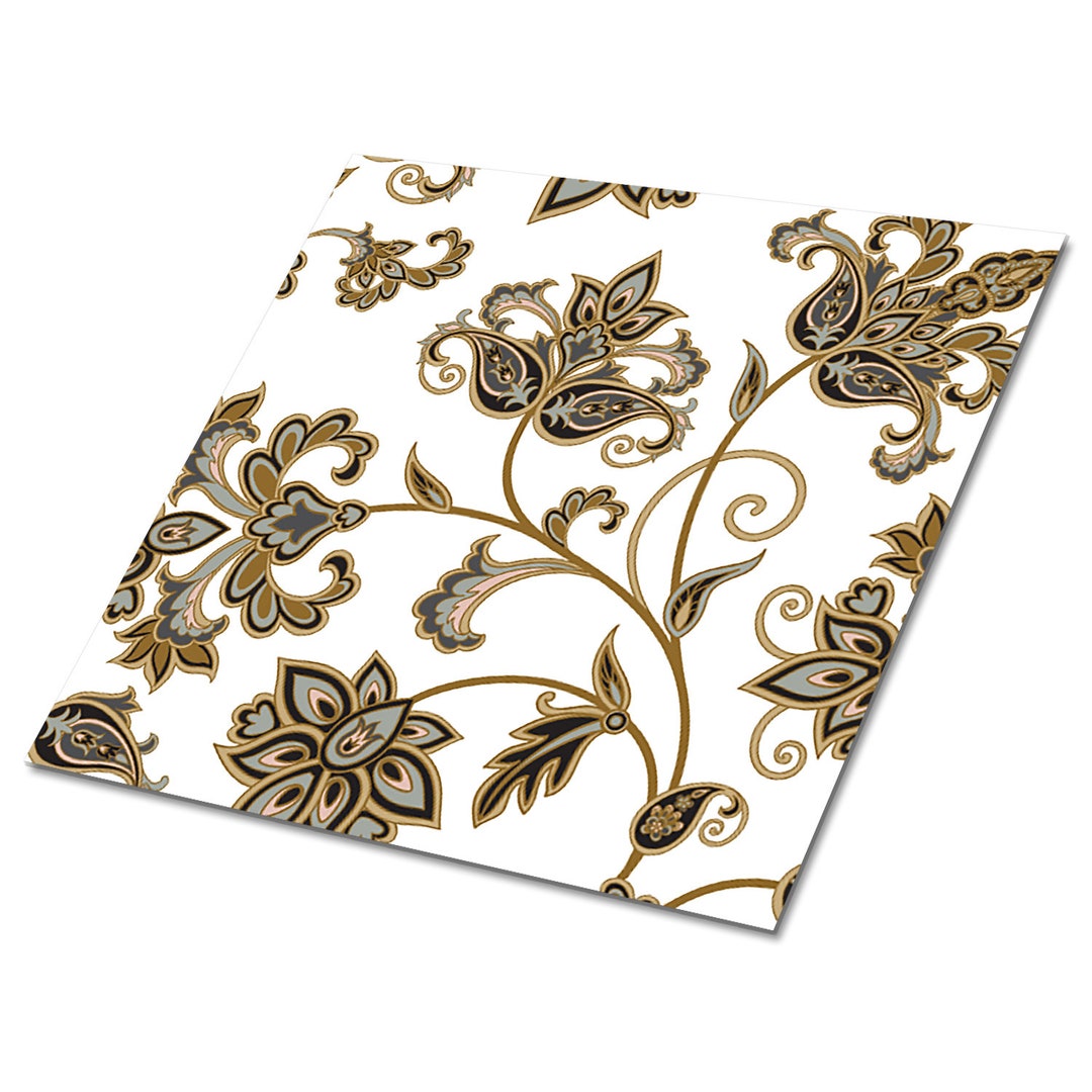 Floral Ornament Vinyl Tiles Flooring White Sticky Vinyl Etsy