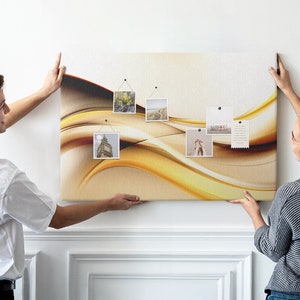 Wave Abstract, XXL Cork Board, Canvas Print, Pins included, Custom Pattern, Goal Board, Yellow