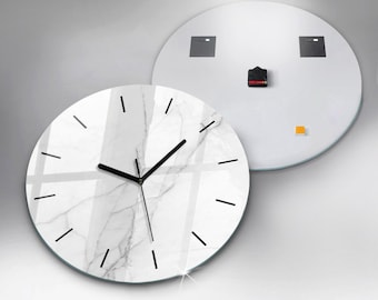 Decorative Marble Glass Clock, White Modern Wall Clock, Unique Wall Clock, Tempered Glass Clock, White House Decor