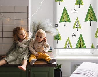 Persianas, Variações Transparentes Ou Blackout Disponíveis, Floresta, Verde e Branco, Plantas, Persianas Rolô Contemporâneas, Persianas Rolô Feitas à Mão