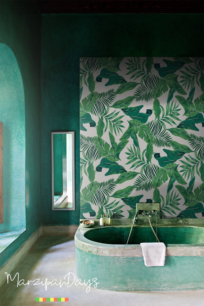 Buy Tropical Green Leaves Removable Wallpaper, Tropical Wallpaper, Wall