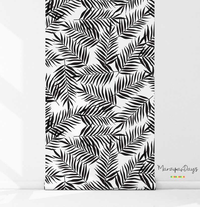 Black palm wallpaper Palm leaves removable wallpaper | Etsy