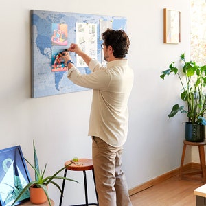 Weltkarte, Landkarte der besuchten Orte, Größe XXL, blau, Reise-Tracker, Pinnwand, Pinnwand
