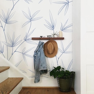 Leaf Wall Art, Removable Wallpaper, Leaves Wall Mural, Leaf Wall Decor, Pastel Wallpaper, Modern Art, Contemporary Wallpaper, Reusable #47