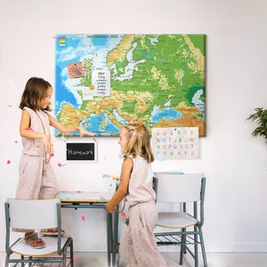 Weltkarte Länder, mehrfarbig, große Korktafel, Druck auf Leinwand, inklusive Pins, Reise-Tracker, Karte der besuchten Länder