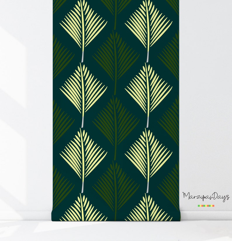 Palm Leaf Wallpaper Abstract Palm Leaves Wall Mural Green - Etsy