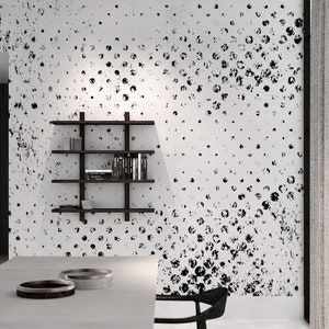 Grunge dots wallpaper Zwart-witte muurschildering, Polka dots behang, Verwisselbaar behang, Peel en stick wanddecor, Minimalistisch 38 afbeelding 1