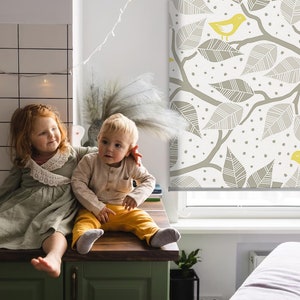 Sheer Or Blackout Variations Avaible Blinds, Plants, Yellow, Gray, Modern birds, Contemporary Roller Blinds, Handmade Roller Shades