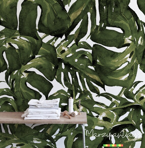 Monstera Wallpaper Monstera Leaf Wall Mural Removable | Etsy