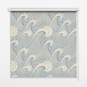 Light Diffusing And Room Darkening Blinds, Vintage, Blue, White, Water waves, Contemporary Roller Blinds, Handmade Roller Shades
