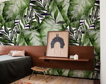 Monstera Leaf Wallpaper, Monstera Leaves Removable Wallpaper, Self Adhesive Wallpaper, Tropical Art Prints, Green Wall Decor, Exotic #53
