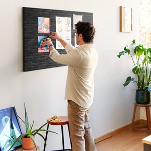 Pared de ladrillos oscuros, lienzo XXL, patrón personalizado, tablero de corcho, tablero de estado de ánimo, chinchetas, negro