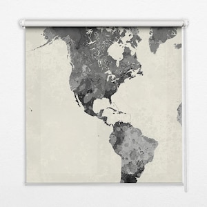 Light Diffusing And Room Darkening Blinds, Maps, Black, Gray, Continent, Kitchen Window Blinds, Bedroom Window Treatments